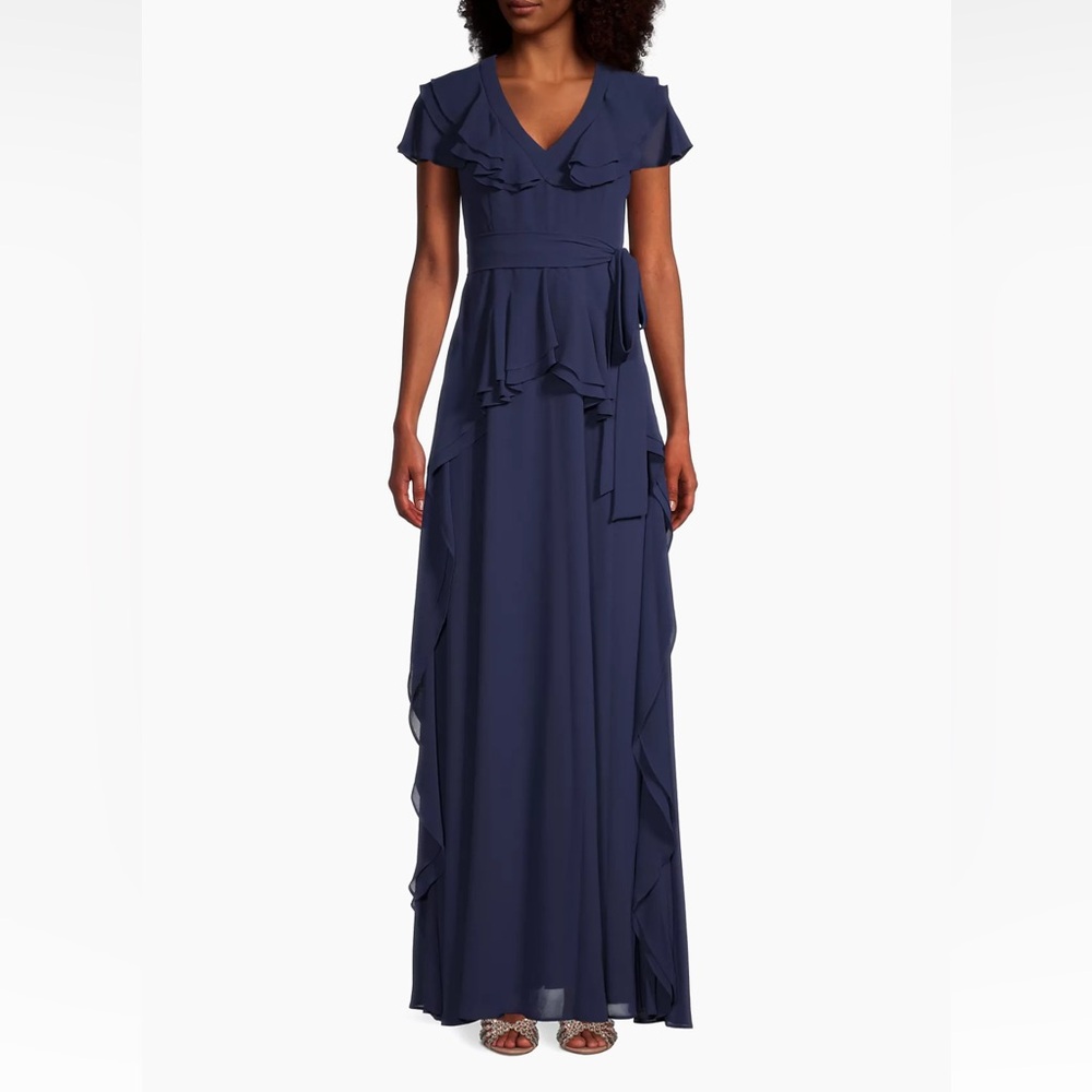 Shani Ruffle V Neck Gown